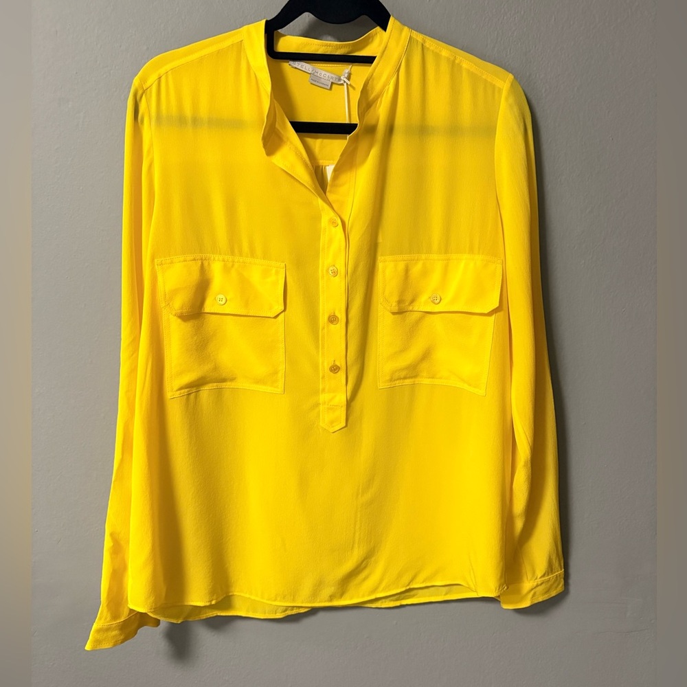 NWT Stella McCartney Silk V Neck Long Sleeve Pockets Blouse. Size 38 (Small)